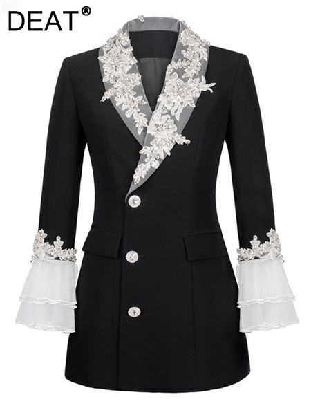 

women's suits blazers deat autumn and fit fashion women clothes single breasted lace patchwork v-neck flare sleeves slim blazer wp84801, White;black