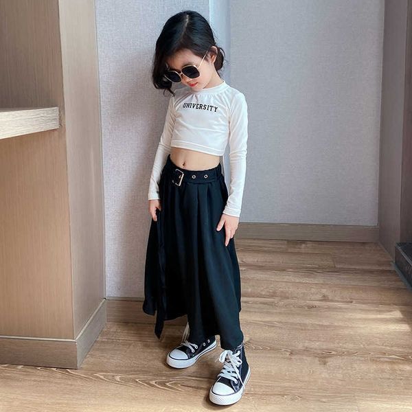 

skirts korean streetwear black chiffon midi skirt slit irregular high waist baby girls kids clothing party show long skirts 3 to 12 yrs t230, Blue