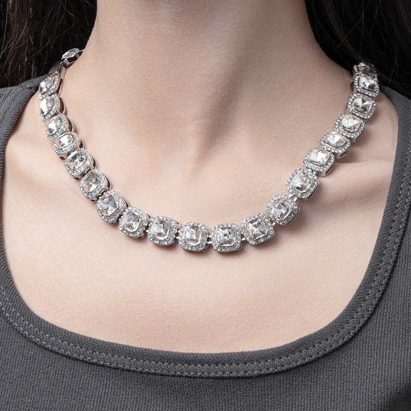 

hip-hop trinkets hiphop candy cuban chain geometric versatile lovers full diamond necklace, Silver