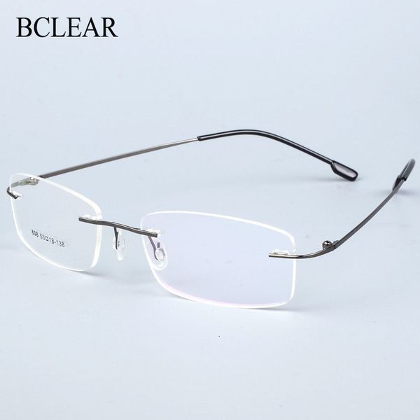 

sunglasses frames bclear alloy rimless glasses frame men ultralight prescription myopia optical eyeglasses male frameless eyewear 6 color 23, Silver