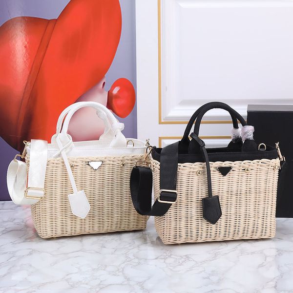 

26cm straw bag basket tote beach bag women handle handbags lady totes bags designer luxury holiday beachs purse canvas weave nylon wide stra