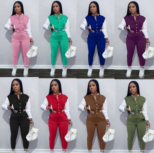 

women's tracksuits 2023 autumn and winter patchwork sports casual baseball suit two-piece set, Gray