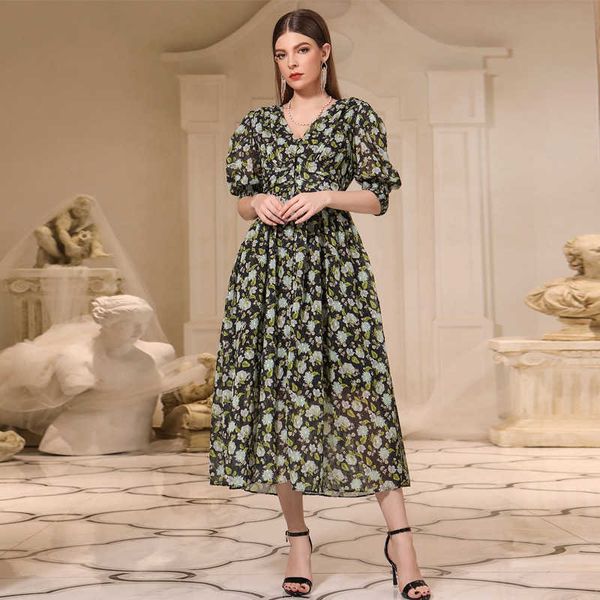 

women's casual dresses -21142v neck short sleeve middle waist large hem long pleated plaid dresses, Black;gray