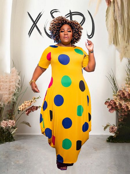 

plus size dresses polka dot dress for women bohemian chic long summer dress elegant casual loose fit dress plus size wholesale drop 230302, Black