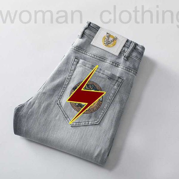 

men's jeans designer new slim simple versatile youth personality embroidery denim pants k8af, Blue