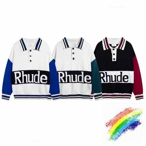 

jacquard rhude knitted sweater men women streetwear patchwork sweatshirts, White;black