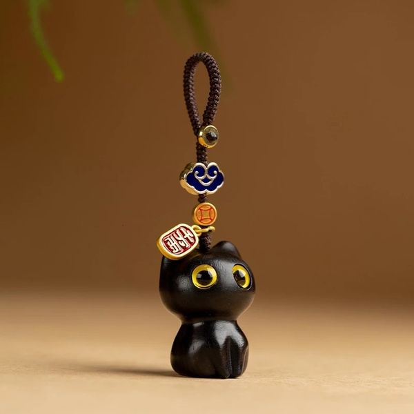 

key rings sandalwood wooden cat keychain anime cute mobile phone chain wooden pendant personality creative cute accessories hand-knitted 230, Slivery;golden