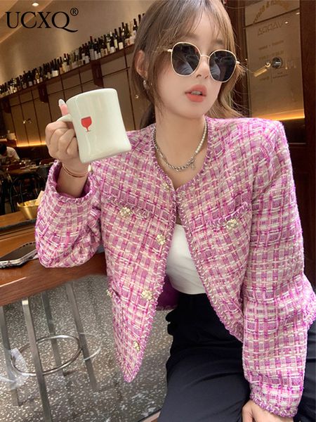 

womens jackets ucxq vintage weave pink tweed coats women winter fashion oneck single breasted autumn long sleeve jacket 10ab3092 230301, Black;brown