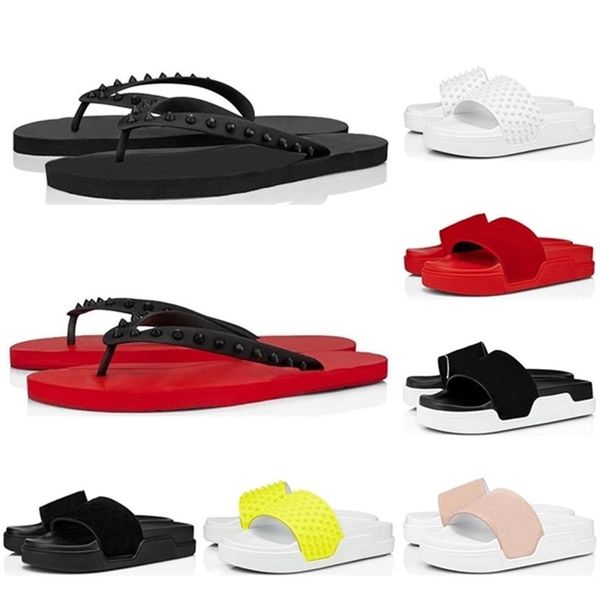 

men women slippers bottom spikes ladies beach slipper tide male home non-slip leather fashion casual red black white flip flops si239u