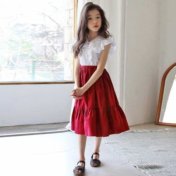 

skirts 2021 mid long red blue skirt for girls teenage skirts girl kids mother and daughter clothing spring summer autumn school clothes t230