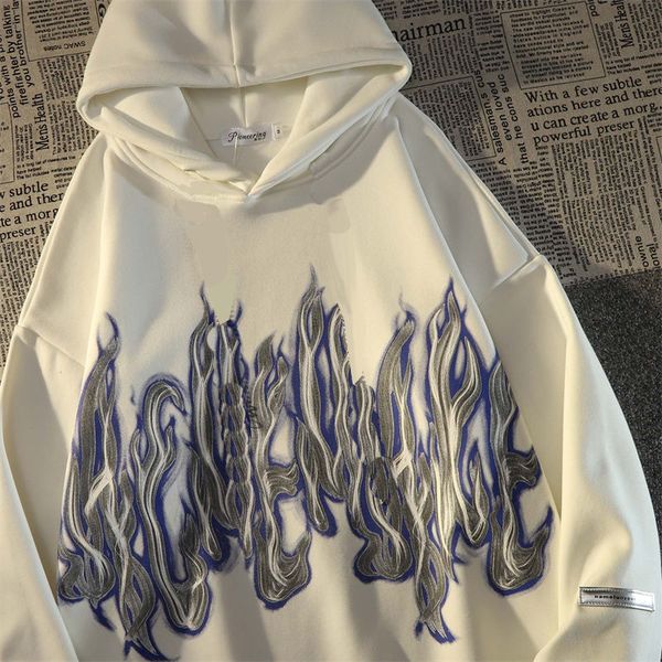 

women's hoodies sweatshirts fashion flame letters harajuku oversized sweater hoodie women autumn and winter y2k street hip-hop loose wi, Black