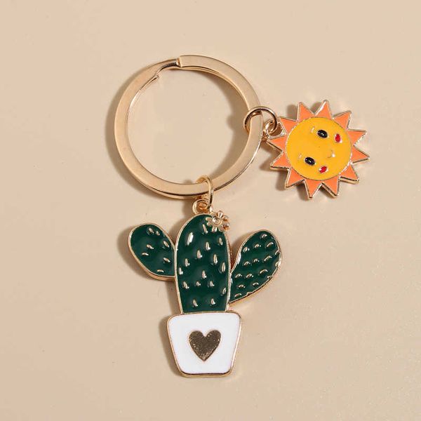 

key rings cute keychain sun cactus flower key ring letter plants key chains desert gifts for women men bag accessorie diy handmade jewelry r, Slivery;golden