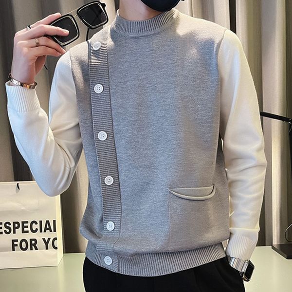 

men's sweaters fall fake two pieces contrasting colors pullover sweater streetwear hip hop casual outerwear men turtleneck sweater 230, White;black