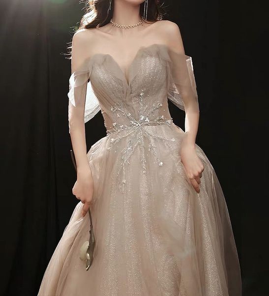 

champagne off the shoulder evening dresses appliques backless simple long a-line tull elegant formal party prom gowns new, Black;red