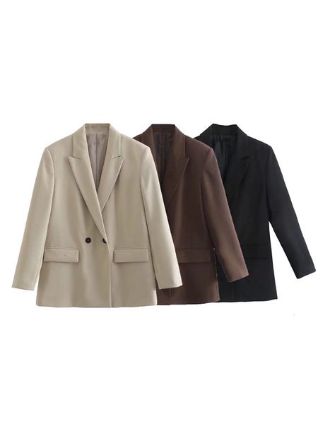 

women's suits blazers women fashion double breasted plus size blazer coat vintage long sleeve pockets female outerwear chic 230302, White;black
