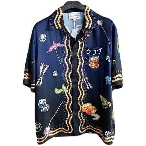 

23ss new casablanca designer classic shirt men and women fashion colorful whisky glass gradient hawaiian short sleeve shirt, White;black