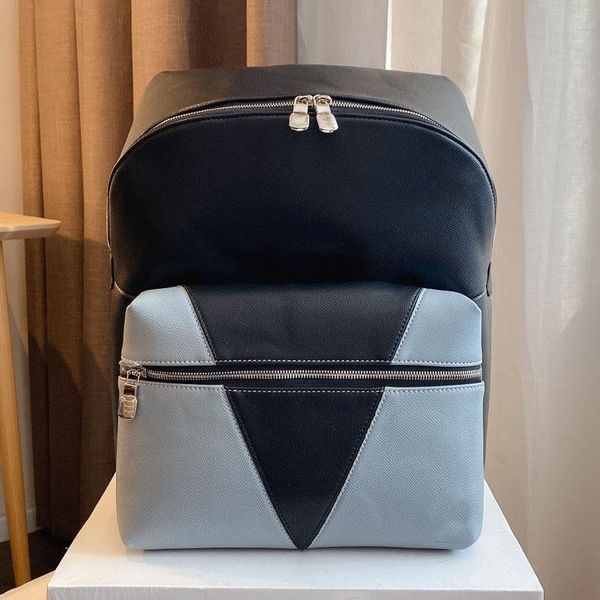 

2023 high-quality patchwork color backpack fashion letter print men women backpacks school bag string black leather handbag