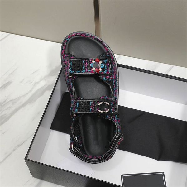 

luxury design sandals 2023 fashion channel women summer high heels leather cross lace up student casual slippers 07-025, Black