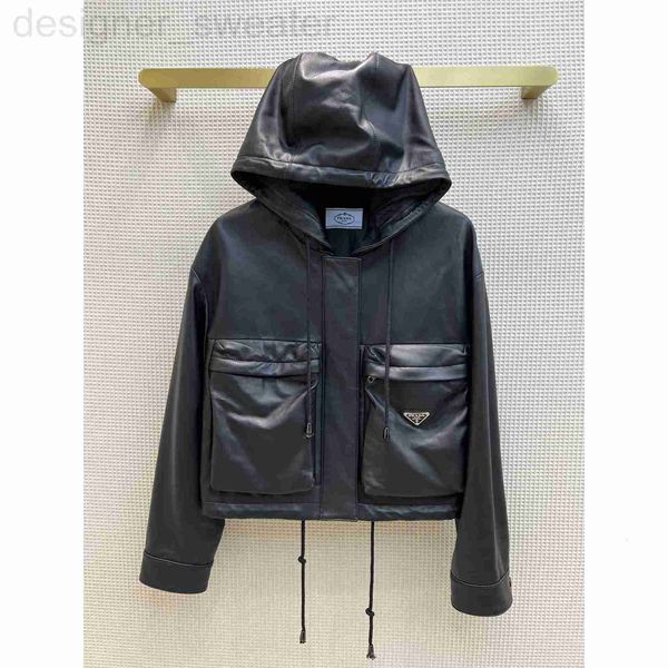 

women's jackets designer same paragraphkim kardashian 22 autumn and winter new classic triangle large pocket decoration hooded cool ver, Black;brown
