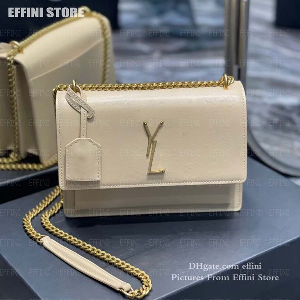 

new luxury designer bag medium sunset flap chain ysls handbag purse black women's shoulder tote square cowskin original leather crossbo