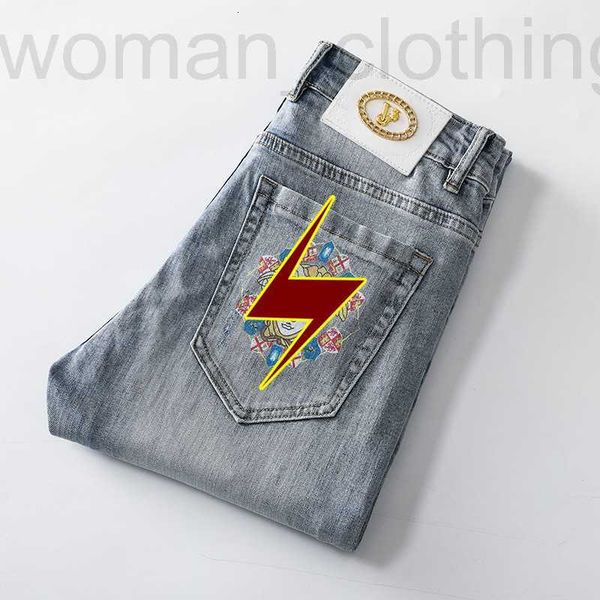 

men's jeans designer summer new embroidered printed jeans men light blue personalized slim pants p3mh