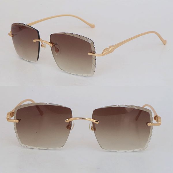 

fashion metal rimless 0061o sunglasses for women designer diamond cut sun glasses protection outdoor design gold sunglass optical size 60-18, White;black