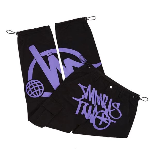 

pants hip men's hop letter minustwo casual cargos for men and women y2k high street fabric pants ins autumn retro custom wide leg pants, Black