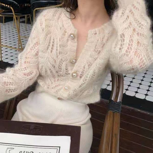 

women's knits tees cardigan women hollow out design korean fashion autumn casual vintage elegant loose streetwear all-match harajuku lo, White