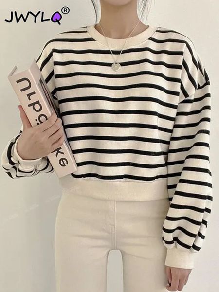 

women's t-shirt shirts fashion cotton stripes t women korean o-neck long sleeve thin knitwear pullover casual loose preppy style botto, White