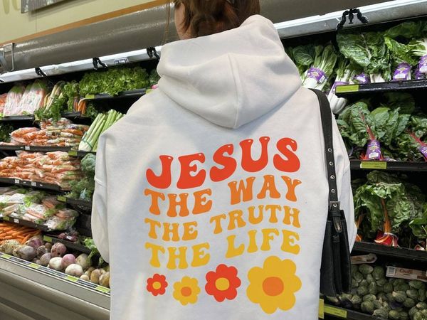 

women's hoodies sweatshirts colored jesus the way truth life hoodie retro women long sleeve jumper christian pullovers 230302, Black