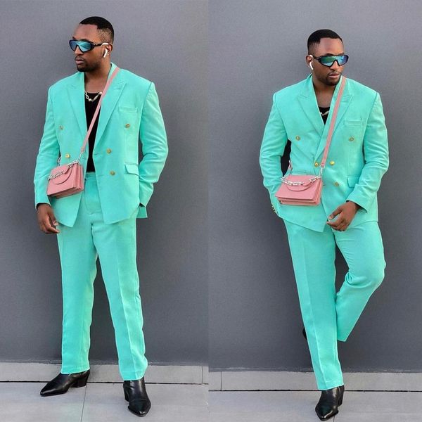

summer mint green mens tuxedos double breasted tailored groom party prom coat business wear outfit 2 pieces, Black;gray