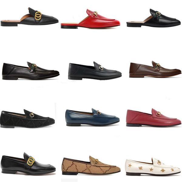 

classic women flat dress shoes 100% cowhide men designer shoe metal buckle leather sliede casual shoe mules princetown man slipper283p, Black