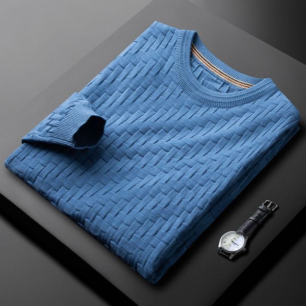 

men's sweaters luxury autumn and winter plaid round neck sweater men's leisure trend simple pure color knitted pullover 230302, White;black