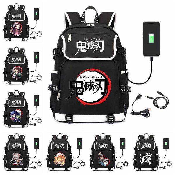 

backpack anime demon slayer kamado nezuko usb backpack bag travel book school bags cosplay men student school package backpacks gift