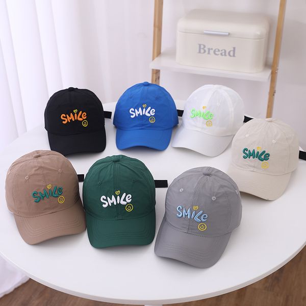 

m575 spring autumn baby kids baseball hat smile letter embroidery peaked cap boys girls ball cap hats children hip pop sunhat, Yellow