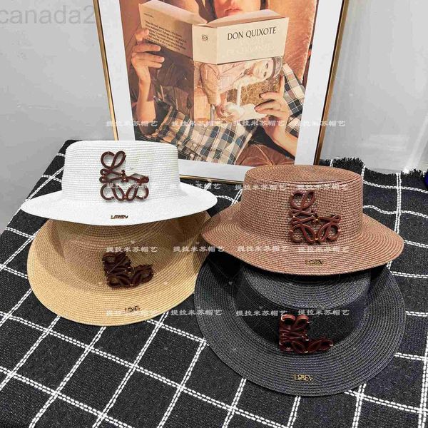 

wide brim hats & bucket designer 23 spring and summer new straw hat fashion leisure advanced sense sunshade seaside holiday style flat 8mpd, Blue;gray