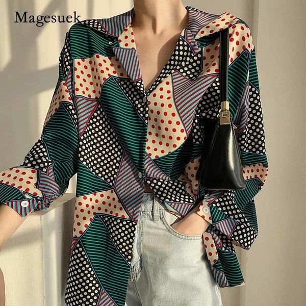 

womens blouses shirts autumn ladies printing dot stripe vneck chiffon long sleeve button for 7061 50 230302, White