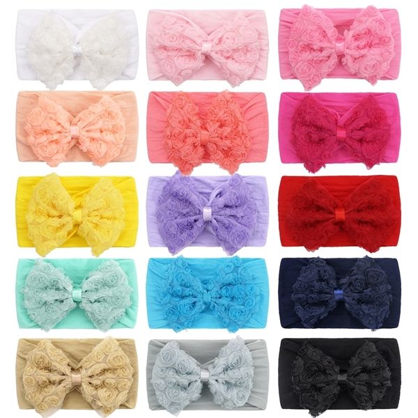 

headbands 15pcs baby hair bows soft nylon kids headwear accessories wholesales 230301, Silver