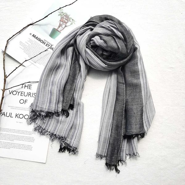 

scarves japanese style cotton linen scarf spring autumn striped tassel scarves korean fashion soft long shawls male brand bufanda l230302, Blue;gray