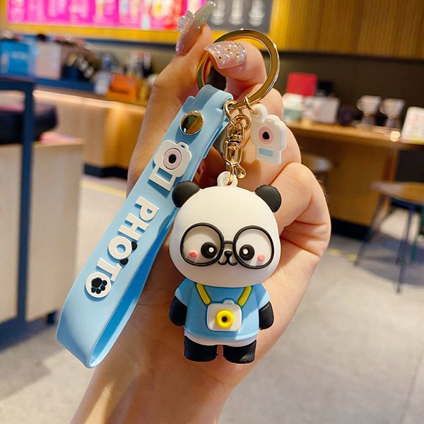 

key rings cartoon cute panda keychain adorable animal keyring men and women kids bag pendant car key chain key ring gift for children 230302, Slivery;golden