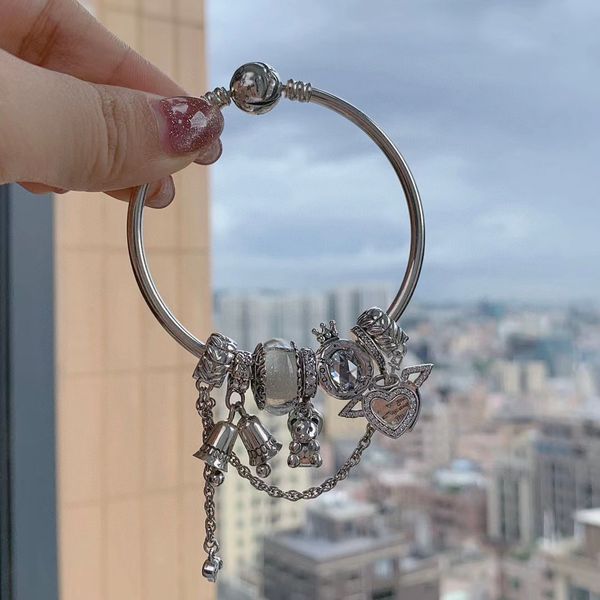 

pandora bangle bracelets for women s925 silver pacifier bear bells girlfriend beaded jewelry diy bracelet for her birthday, Black