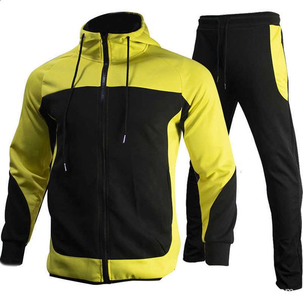 

men's clothing casual color contrast sportswear hooded autumn coat suit, Black