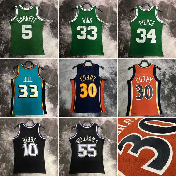

printed vintage basketball jerseys 5 kevin 34 paul garnett pierce larry 33 bird 10 mike 55 jason bibby williams stephen 30 curry motion gran, Black;red