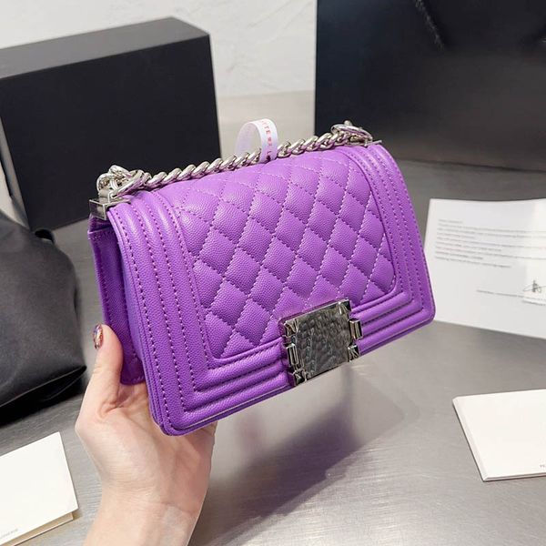 

classic boy bright silver badge women shoulder bag diamond lattice leather vintage shopping designer crossbody bag trend flap wallet luxury