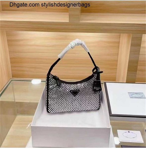 

shoulder bags qw2022 diamond women shoulder bag 2022 new crystal handbags summer fashion underarm purses luxury totes bling nylon quality cl