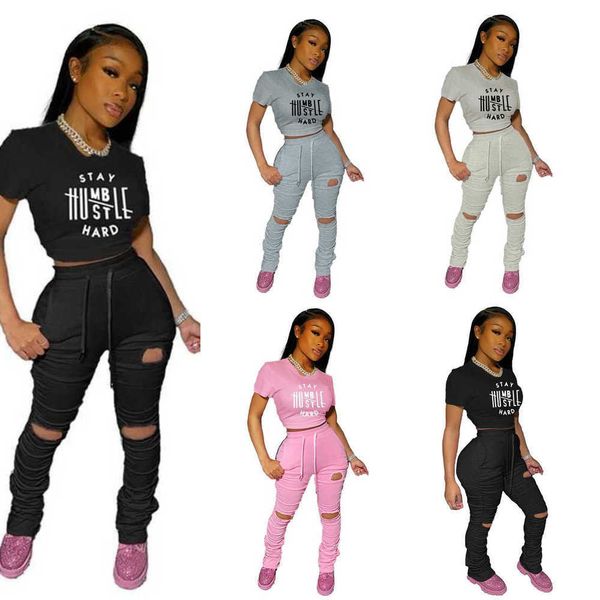 

women tracksuits sportwear two pieces set designer 2023 new letter printed short sleeve hole trousers jogging suits, Gray