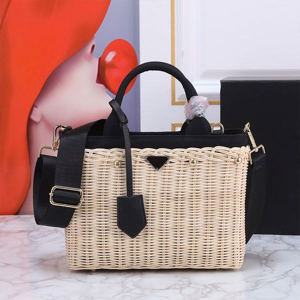 

luxury straw tote bag designer vegetable basket bags new summer vacation beach straw bag woven bag removable wide shoulder strap bamboo weav