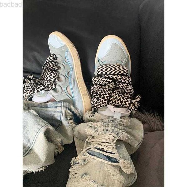 

dress shoes designer fashion lanvins curb painted low sneakers men women thick soles catwalk stitching embossed leather rubber platform shoe, Black