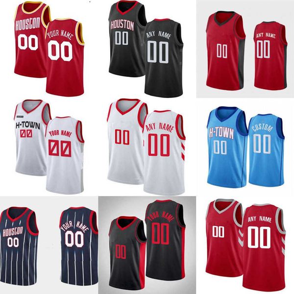 

2023 75th custom mens womens houston''rockets''16 usman garuba 0 jalen green 4 danuel house jr. 2 david nwaba basketball, Black;red