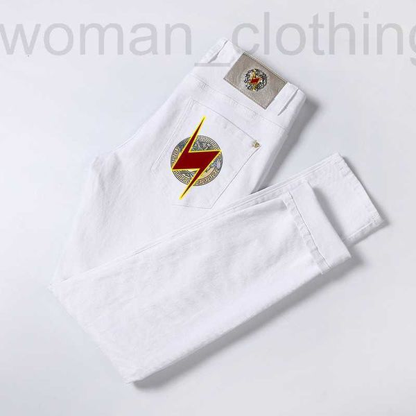 

men's jeans designer spring and summer white new jeans men's embroidered slim leg straight pants thin nmj7, Blue